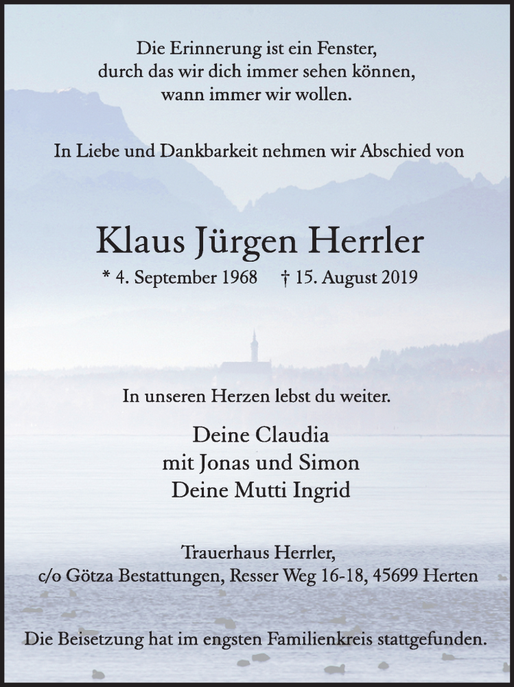  Traueranzeige für Klaus Jürgen Herrler vom 26.08.2019 aus Medienhaus Bauer
