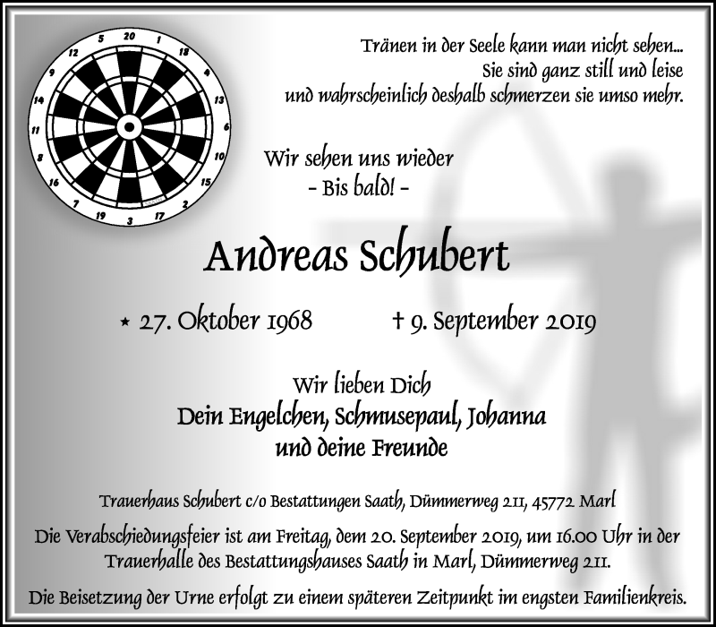  Traueranzeige für Andreas Schubert vom 18.09.2019 aus Medienhaus Bauer