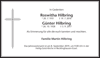 Traueranzeige von Roswitha und Günter Hilbring von Medienhaus Bauer