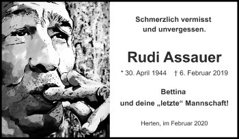Traueranzeige von Rudi Assauer von Medienhaus Bauer