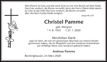 Traueranzeige von Christel Pamme von Medienhaus Bauer