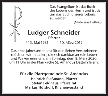 Traueranzeige von Ludger Schneider von Medienhaus Bauer