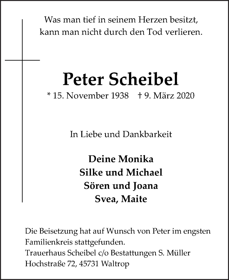  Traueranzeige für Peter Scheibel vom 21.03.2020 aus Medienhaus Bauer