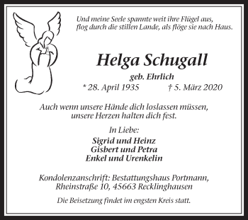 Traueranzeige von helga Schugall von Medienhaus Bauer