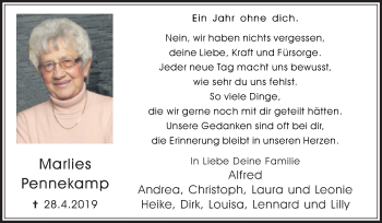 Traueranzeige von Marlies Pennekamp von Medienhaus Bauer