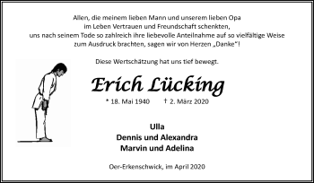 Traueranzeige von Erich Lücking von Medienhaus Bauer
