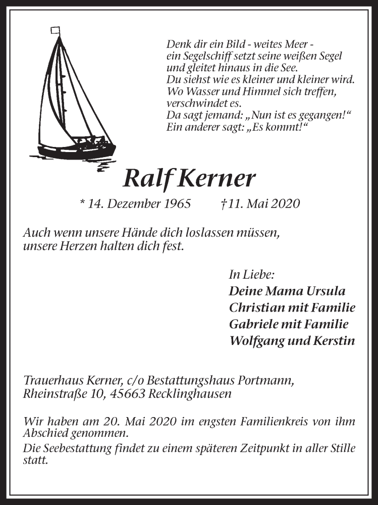  Traueranzeige für Ralf Kerner vom 23.05.2020 aus Medienhaus Bauer