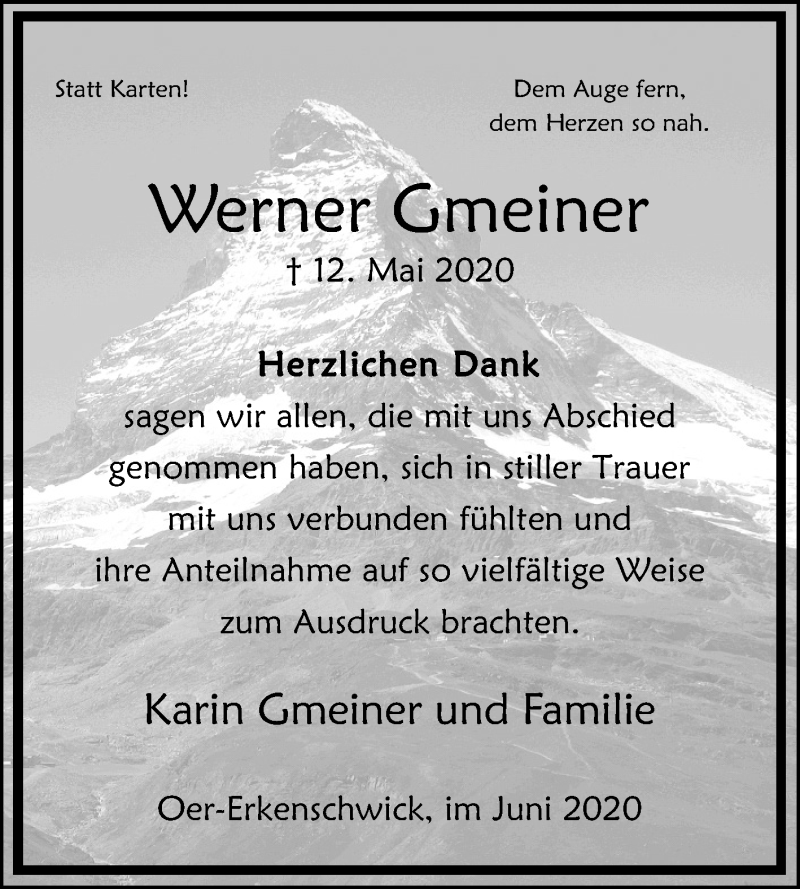  Traueranzeige für Werner Gmeiner vom 20.06.2020 aus Medienhaus Bauer