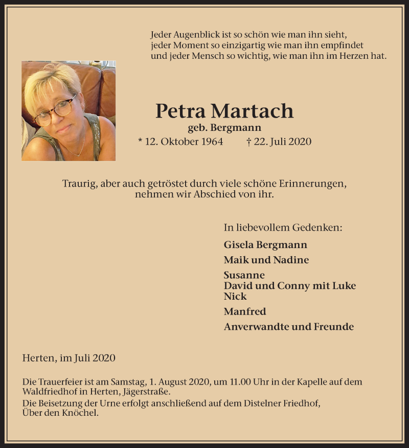  Traueranzeige für Petra Martach vom 25.07.2020 aus Medienhaus Bauer