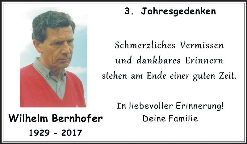  Traueranzeige für Wilhelm Bernhofer vom 25.07.2020 aus Medienhaus Bauer