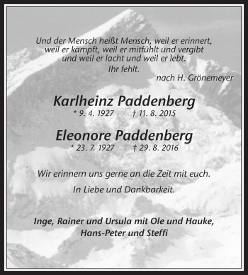 Traueranzeige von Karlheinz und Eleonore Paddenberg von Medienhaus Bauer