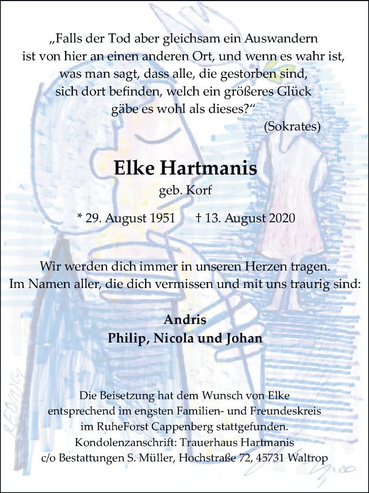  Traueranzeige für Elke Hartmanis vom 05.09.2020 aus Medienhaus Bauer