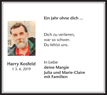 Traueranzeige von Harry Kosfeld von Medienhaus Bauer