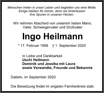 Traueranzeige von Ingo Heilmann von Medienhaus Bauer