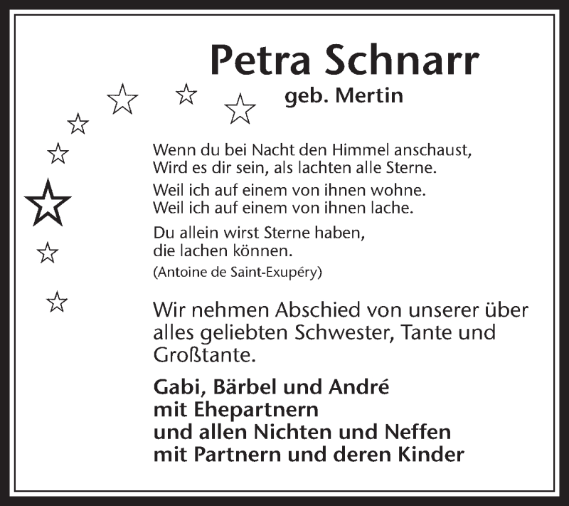  Traueranzeige für Petra Schnarr vom 26.09.2020 aus Medienhaus Bauer