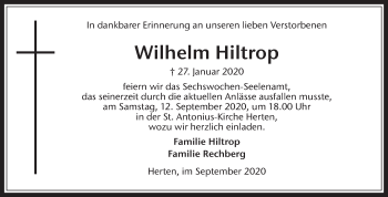 Traueranzeige von Wilhelm Hiltrop von Medienhaus Bauer