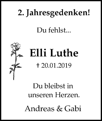 Traueranzeige von Elli Luthe von Medienhaus Bauer