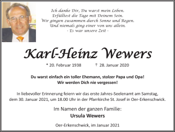 Traueranzeige von Karl-Heinz Wewers von Medienhaus Bauer