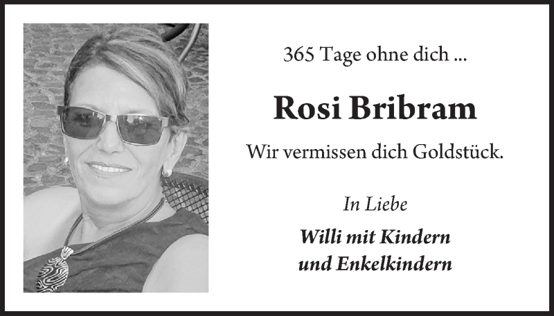  Traueranzeige für Rosi Bribram vom 20.01.2021 aus Medienhaus Bauer