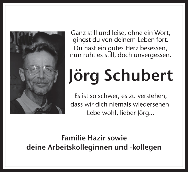  Traueranzeige für Jörg Schubert vom 13.11.2021 aus Medienhaus Bauer