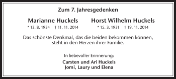 Traueranzeige von Marianne und Horst Wilhelm Huckels von Medienhaus Bauer