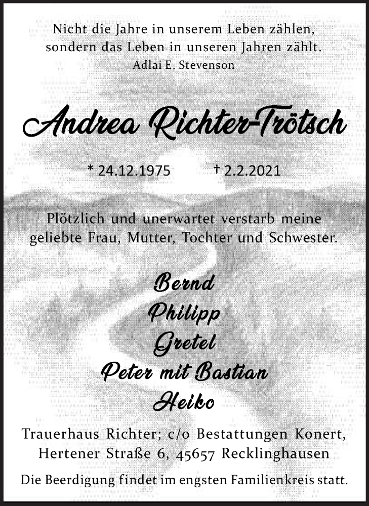  Traueranzeige für Andrea Richter-Trötsch vom 06.02.2021 aus Medienhaus Bauer