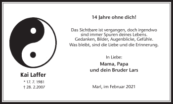 Traueranzeige von Kai Laffer von Medienhaus Bauer
