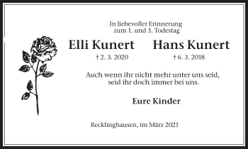 Traueranzeige von Elli und Hans Kunert von Medienhaus Bauer