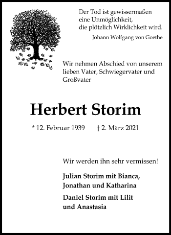 Traueranzeige von Herbert Storim von Medienhaus Bauer