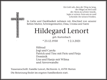Traueranzeige von Hildegard Lenort von Medienhaus Bauer