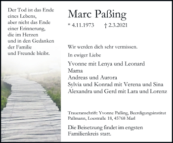 Traueranzeige von Marc Paßing von Medienhaus Bauer