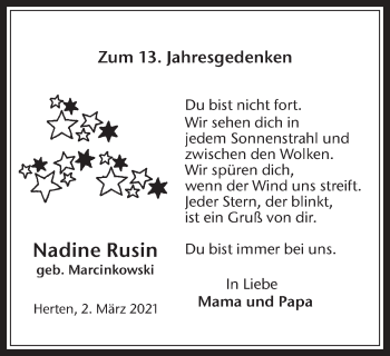 Traueranzeige von Nadine Rusin von Medienhaus Bauer