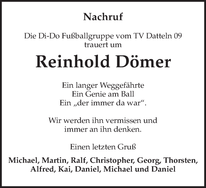  Traueranzeige für Reinhold Dömer vom 06.03.2021 aus Medienhaus Bauer