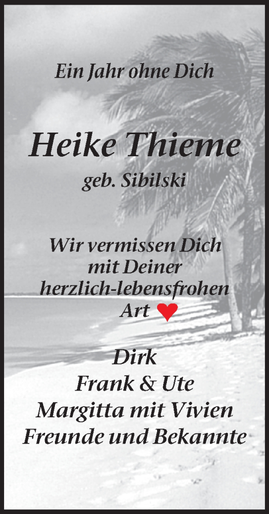  Traueranzeige für Heike Thieme vom 08.04.2021 aus Medienhaus Bauer