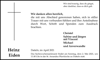 Traueranzeige von Heinz Eiden von Medienhaus Bauer