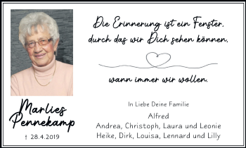 Traueranzeige von Marlies Pennekamp von Medienhaus Bauer