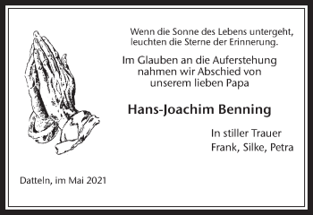 Traueranzeige von Hans-Joachim Benning von Medienhaus Bauer