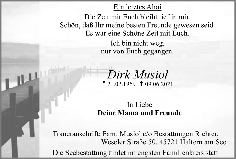 Traueranzeige für Dirk Musiol vom 16.06.2021 aus Medienhaus Bauer