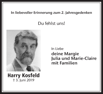 Traueranzeige von Harry Kosfeld von Medienhaus Bauer