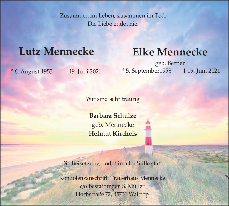  Traueranzeige für Lutz und Elke Mennecke vom 26.06.2021 aus Medienhaus Bauer