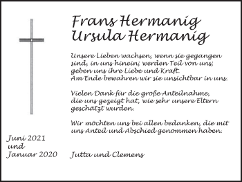 Traueranzeige von Franz und Ursula Hermanig von Medienhaus Bauer