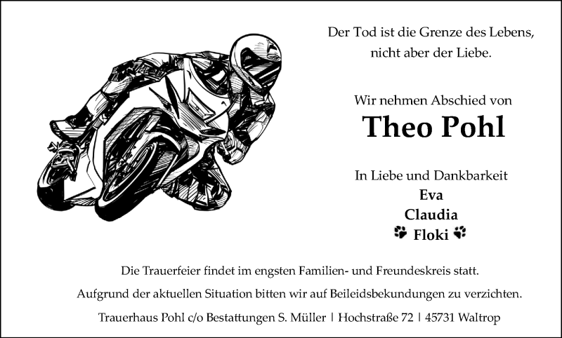  Traueranzeige für Theo Pohl vom 07.08.2021 aus Medienhaus Bauer
